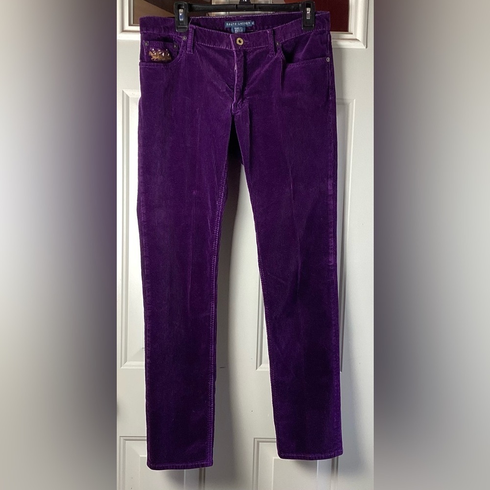 Ralph Lauren  Corduroy embroidered 
Pants Women's 12 purple blue label brand 650
